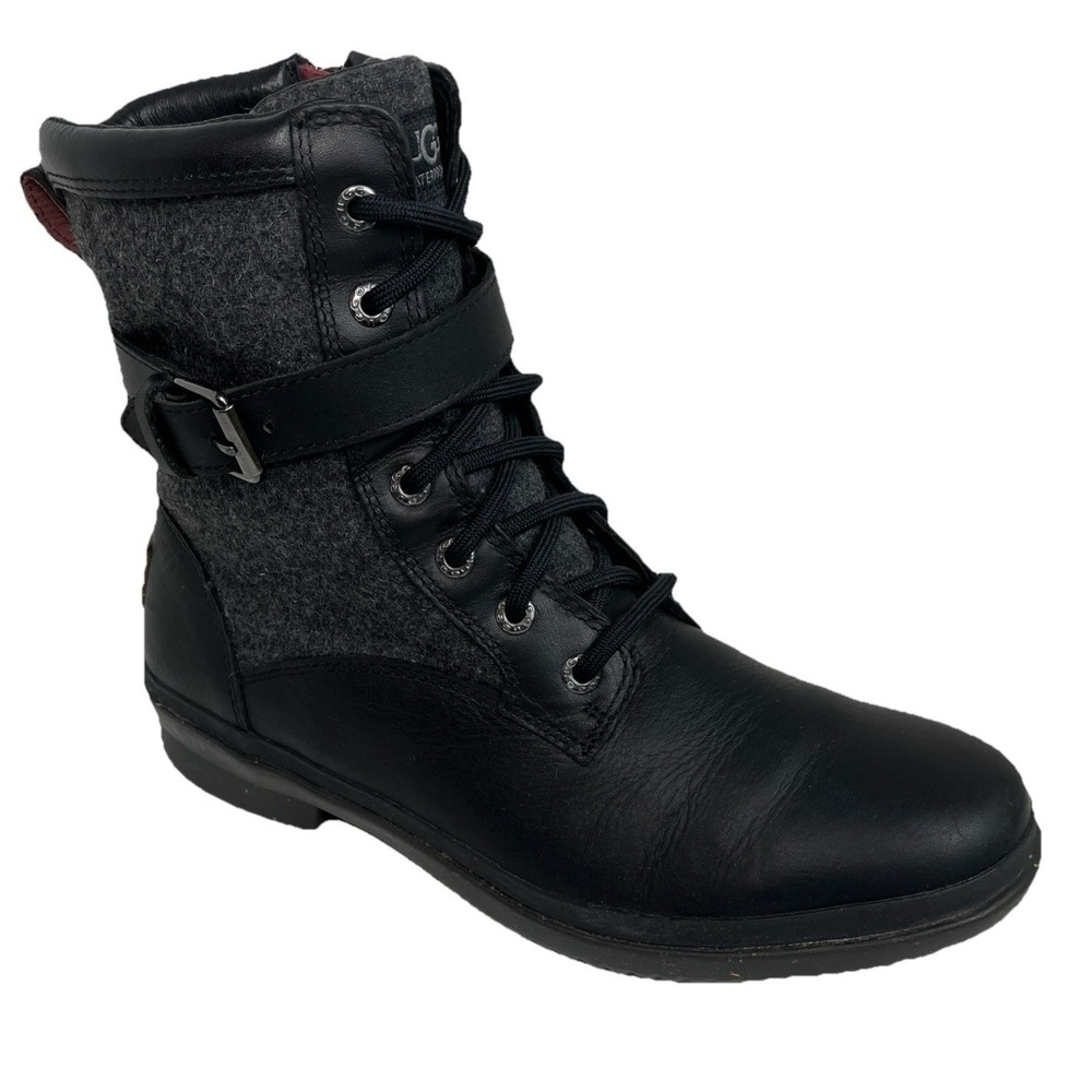 UGG KESEY Black‎ NWOB Leather WATERPROOF SNOW Boot Buckle Womens Size 39/8